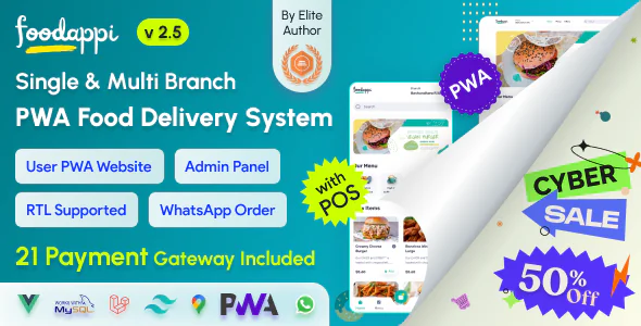 FoodAppi - PWA Food Delivery System and WhatsApp Menu Ordering with Admin Panel | Restaurant POS