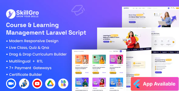 SkillGro LMS - Course & Learning Management System Laravel Script V2.7.0