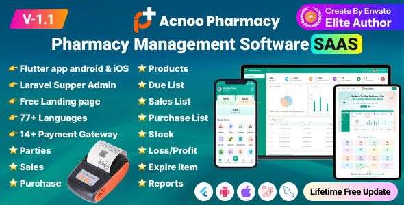Acnoo Pharmacy - SaaS Pharmacy Management Software Flutter App with Admin Panel