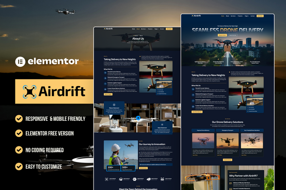 Airdrift – Drone Delivery Elementor Template Kit Airdrift – Drone Delivery Elementor Template Kit