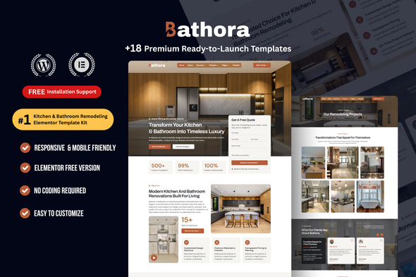 Bathora - Kitchen Bathroom Remodeling Elementor Template Kit Bathora - Kitchen Bathroom Remodeling Elementor Template Kit