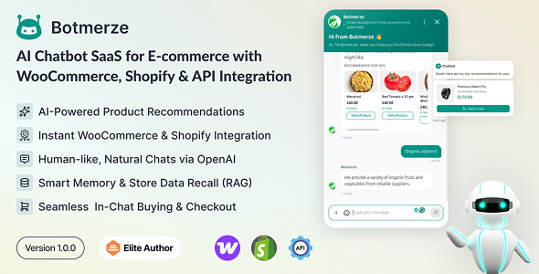 BotMerze – AI Chatbot SaaS for E-commerce with WooCommerce, Shopify API Integration