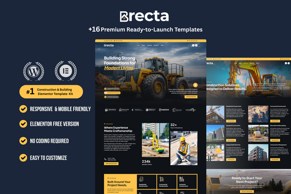 Brecta - Construction Building Elementor Template Kit Brecta - Construction Building Elementor Template Kit