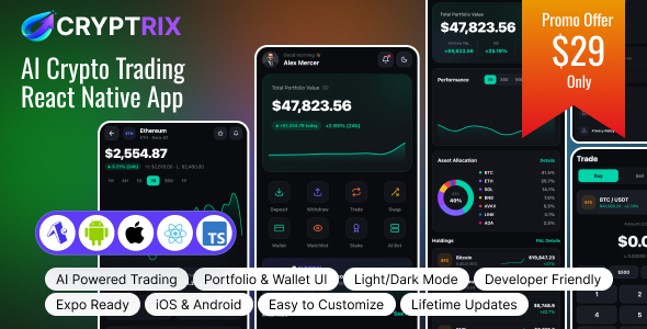 Cryptrix – AI Crypto Investing React Native Expo UI Kit Cryptrix – AI Crypto Investing React Native Expo UI Kit
