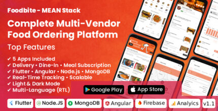 FoodBite Multi Restaurant - Food Delivery App with NodeJS, MongoDB Angular Flutter
