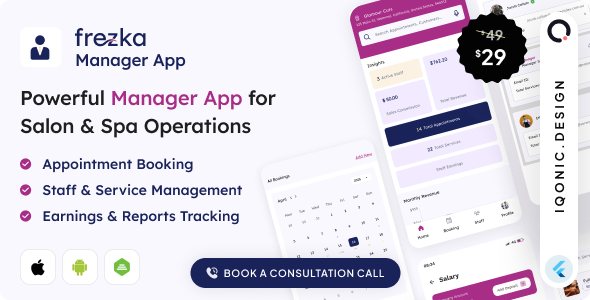 Frezka Manager - Spa Salon Management and Booking Flutter Add-on App Frezka Manager - Spa Salon Management and Booking Flutter Add-on App