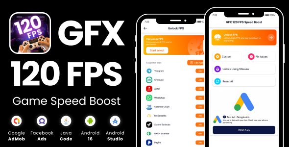 GFX 120 FPS Speed Boost with AdMob Facebook Ads Android GFX 120 FPS Speed Boost with AdMob Facebook Ads Android