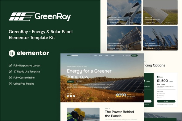 GreenRay - Energy Solar Panel Elementor Template Kit GreenRay - Energy Solar Panel Elementor Template Kit