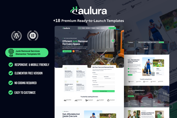 Haulura — Junk Removal Services WordPress Elementor Template Kit Haulura — Junk Removal Services WordPress Elementor Template Kit