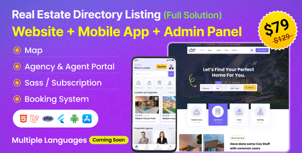 Homeco - Real Estate Directory Listing Laravel Script with Flutter Mobile App (Bundle) Homeco - Real Estate Directory Listing Laravel Script with Flutter Mobile App (Bundle)