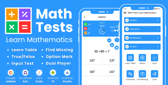 Math Tests Learn Mathematics with AdMob Facebook Ads Android Math Tests Learn Mathematics with AdMob Facebook Ads Android