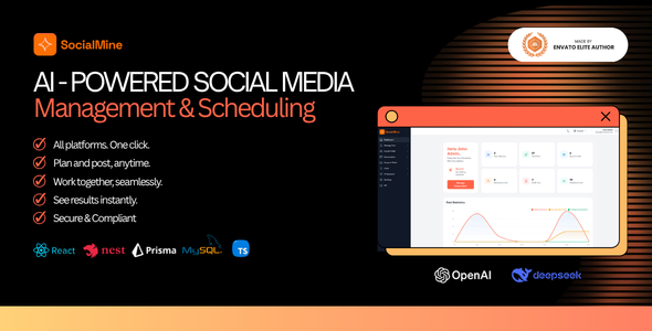 SocialMine - AI-Powered Social Media Management Scheduling SaaS | React + Nest.js Script SocialMine - AI-Powered Social Media Management Scheduling SaaS | React + Nest.js Script