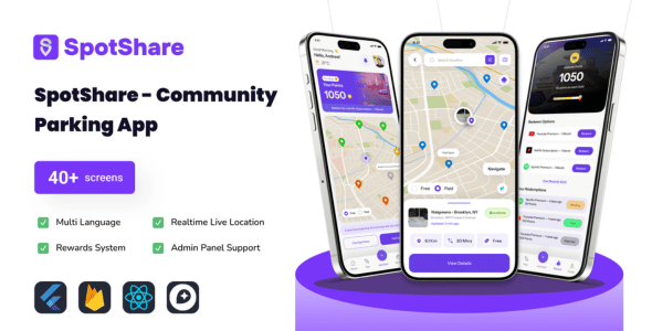 SpotShare - Nearby Parking Spot Finder Flutter App | Firebase | NextJS Admin Panel | MultiLang SpotShare - Nearby Parking Spot Finder Flutter App | Firebase | NextJS Admin Panel | MultiLang