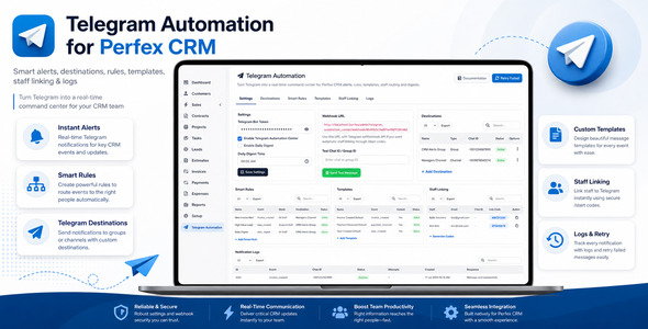 Telegram Smart Notifications Automation Center for Perfex CRM