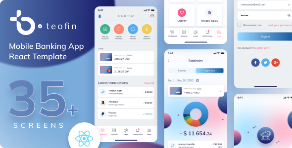 Teofin - React Mobile Banking App | PWA Teofin - React Mobile Banking App | PWA