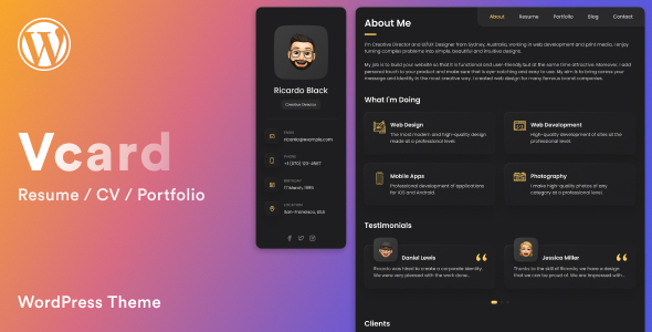 Vcard – Resume / CV / Portfolio WordPress Theme Vcard – Resume / CV / Portfolio WordPress Theme
