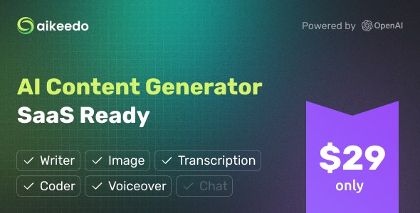 Aikeedo AI - SAAS / OpenAI - AI Chat, Content, Image, Voice, Code Aikeedo AI - SAAS / OpenAI - AI Chat, Content, Image, Voice, Code