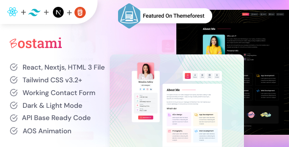 Bostami - Tailwind CSS Portfolio HTML, React, NextJs Template Bostami - Tailwind CSS Portfolio HTML, React, NextJs Template