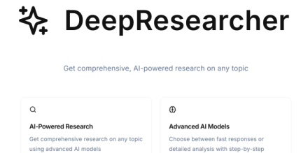 DeepResearcher - Perplexity AI inspired Full App Template, Web App, Web App, React, DeepSeek R1 V3