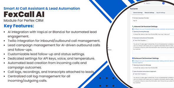FexCall – Smart AI Call Assistant Lead Automation Module for Perfex CRM