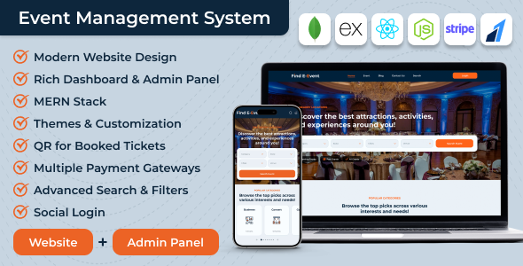 Find E-Event - Event Management System Ticket Booking Website with Admin Panel (MERN Stack)