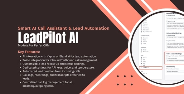 LeadPilot – Smart AI Call Assistant Lead Automation Module for Perfex CRM LeadPilot – Smart AI Call Assistant Lead Automation Module for Perfex CRM