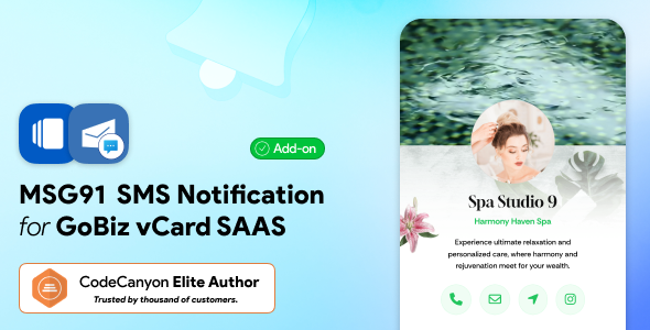 MSG91 SMS Addon for GoBiz vCard SaaS Business Card Builder Script MSG91 SMS Addon for GoBiz vCard SaaS Business Card Builder Script