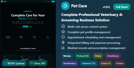 Pet Care - Complete Professional Veterinary Grooming Business Solution | Next.js, PostgreSQL