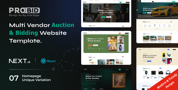 Probid - Multi Vendor Auctions React Next.JS Template Probid - Multi Vendor Auctions React Next.JS Template