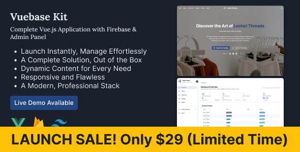 Vuebase Kit: The perfect starter for your Landing Page, and Shop. Full Frontend + Admin included Vuebase Kit: The perfect starter for your Landing Page, and Shop. Full Frontend + Admin included