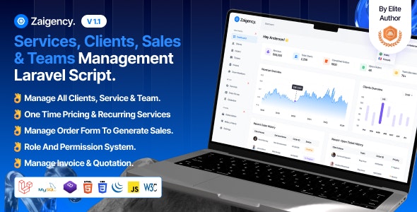 Zaigency - Services, Clients, Sales Teams Management Laravel Script