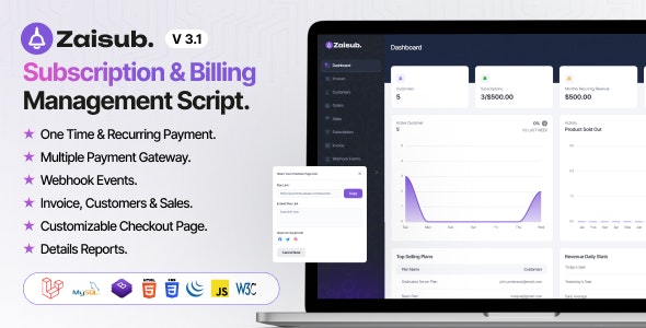Zaisub - Subscription Billing Management Laravel Script.